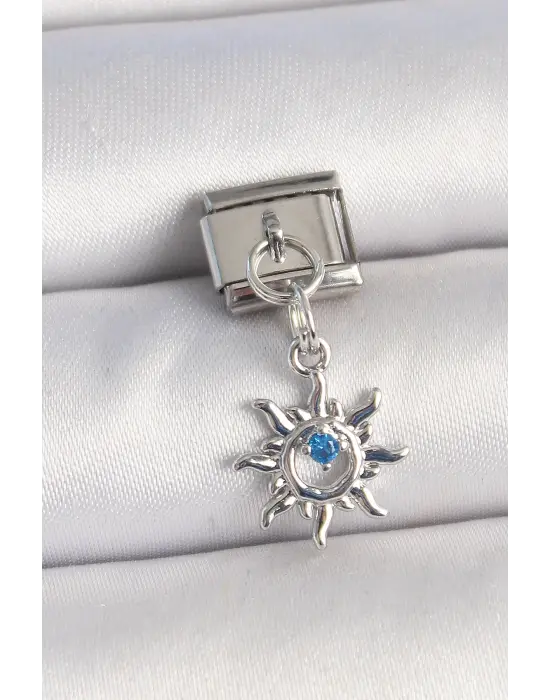 316L Çelik Gümüş Renk Güneş Model Mavi Taş Detay Nomination Charm