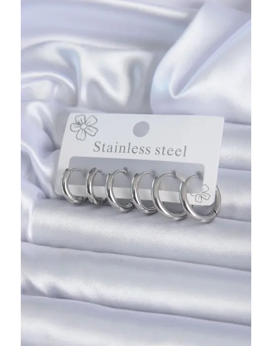   Gümüş Halka Çelik Küpe Seti