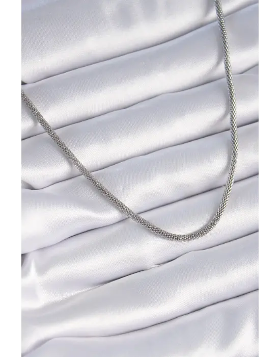  Gümüş  Hasır Zincir Model Erkek Çelik Kolye