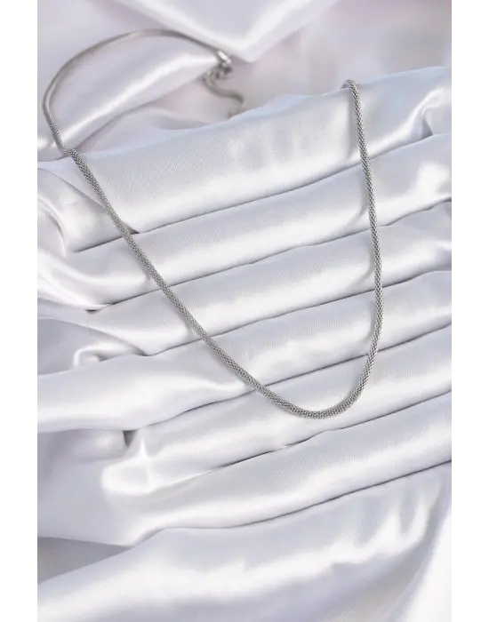  Gümüş  Hasır Zincir Model Erkek Çelik Kolye