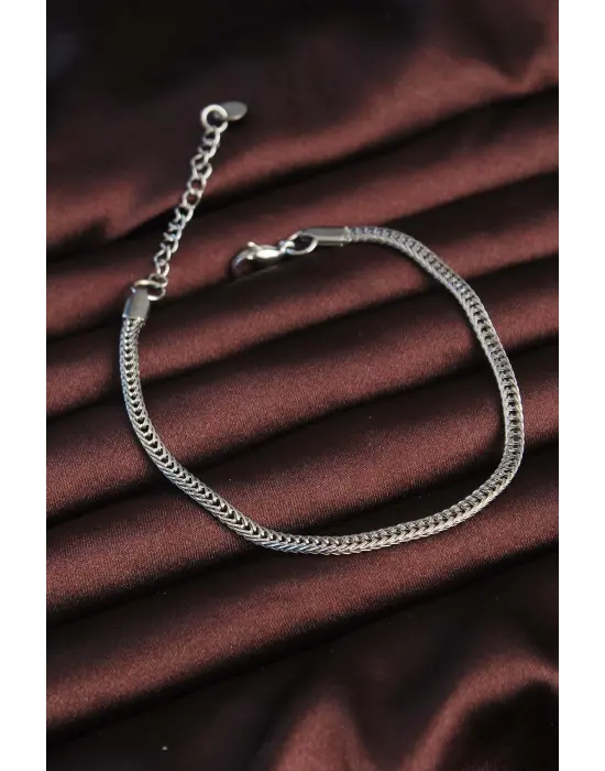 316L Çelik Gümüş Renk İnce Balık Sırtı Model Erkek Bileklik