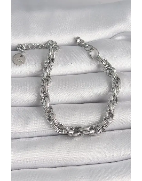 316L Çelik Gümüş Renk İnce Zincir Model Kadın Bileklik
