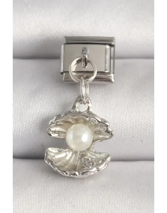 316L Çelik Gümüş Renk İncili Midye Model Nomination Charm