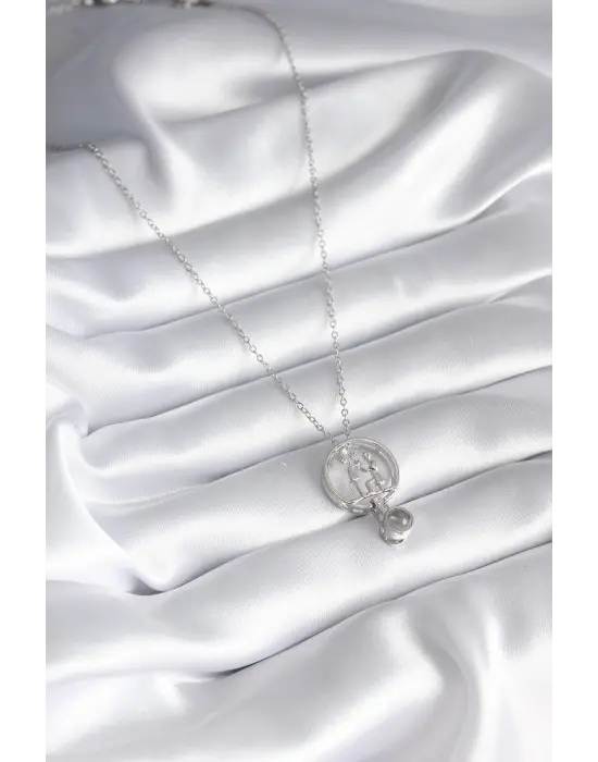  Gümüş  İnsan Figür Model 100 Dilde Seni Seviyorum Projeksiyon Aksesuar  Çelik Kolye