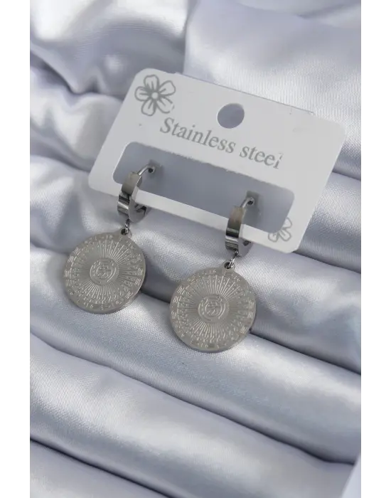   Gümüş İşleme Detay Çelik Küpe