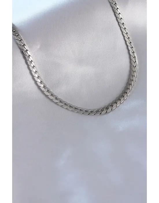 316L Çelik Gümüş Renk İşleme Detay Zincir Model Erkek Kolye