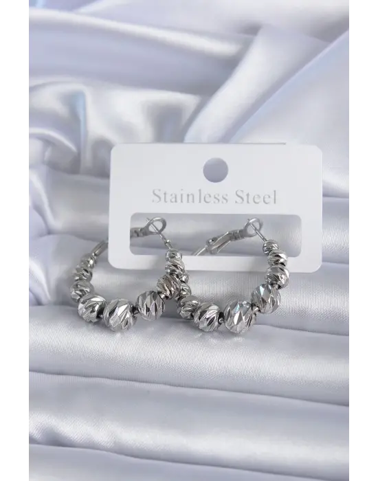   Gümüş İşlemeli Halka Model Çelik Küpe