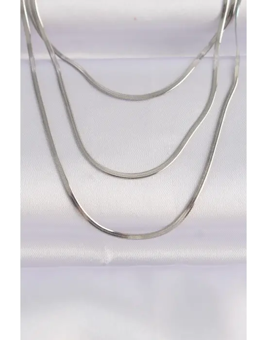  Gümüş  İtalyan Zincir Çoklu Çelik Kolye