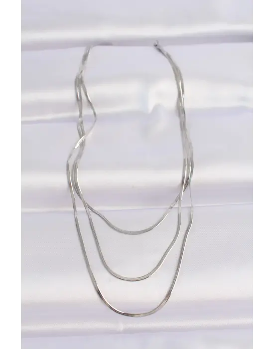  Gümüş  İtalyan Zincir Çoklu Çelik Kolye