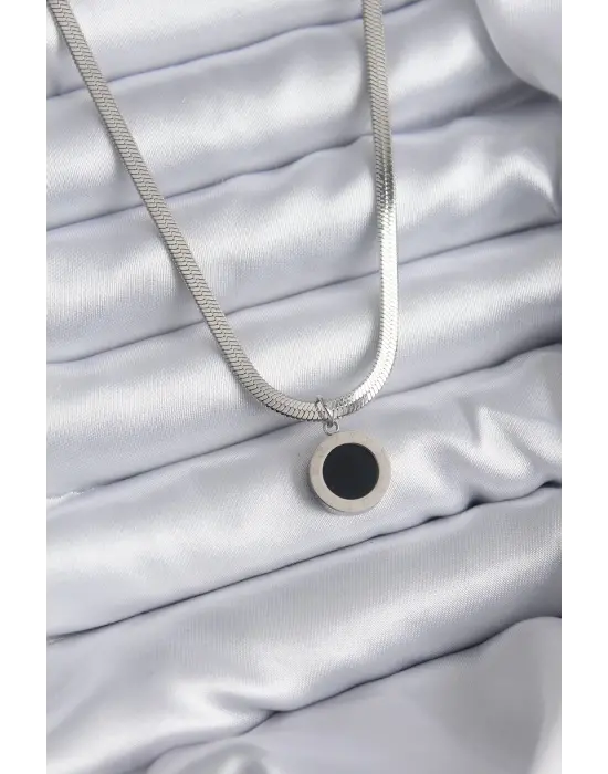  Gümüş  İtalyan Zincir Model İşleme Detay  Çelik Kolye