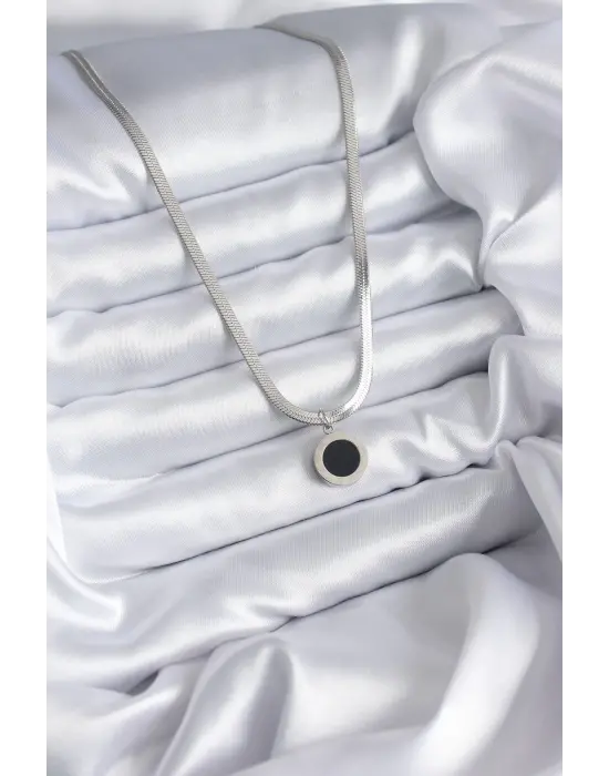  Gümüş  İtalyan Zincir Model İşleme Detay  Çelik Kolye