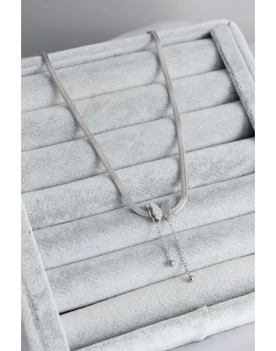  Gümüş  İtalyan Zincir Model Simli Kelebek Figür  Çelik Kolye