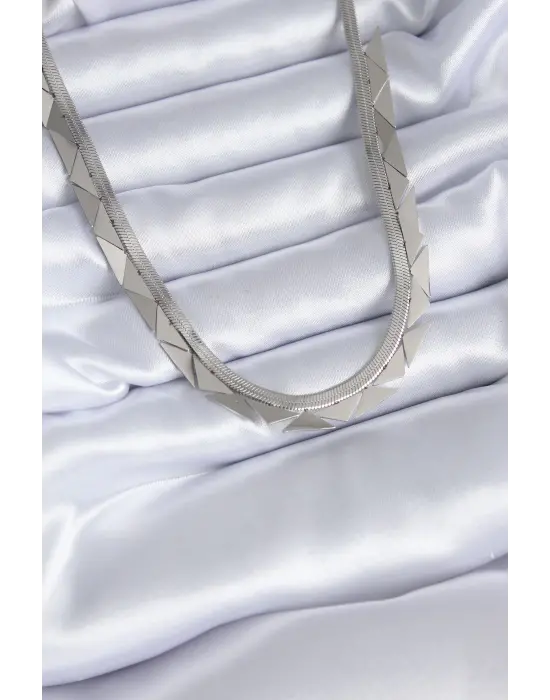  Gümüş  İtalyan Zincir Üçgen Model  Çelik Kolye