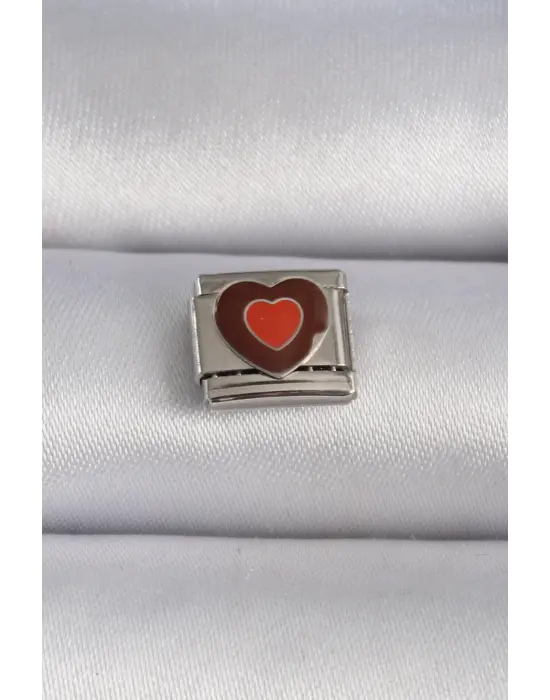 316L Çelik Gümüş Renk Kahverengi Kalp İşlemeli Nomination Charm