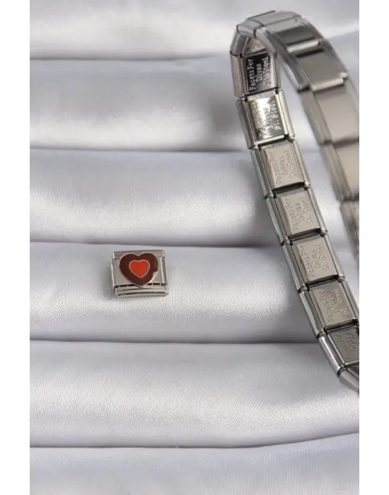 316L Çelik Gümüş Renk Kahverengi Kalp İşlemeli Nomination Charm