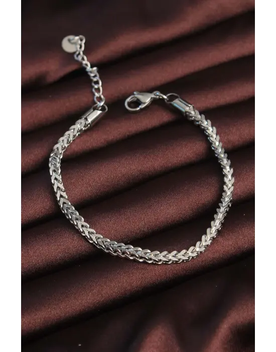 316L Çelik Gümüş Renk Kalın Balık Sırtı Model Erkek Bileklik