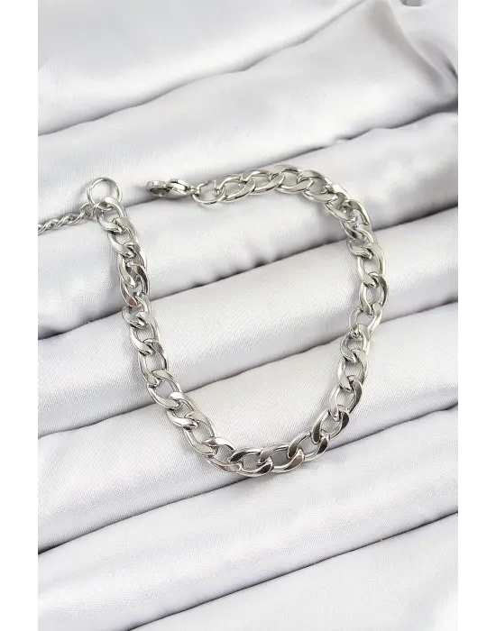 316L Çelik Gümüş Renk Kalın Zincir Erkek Bileklik