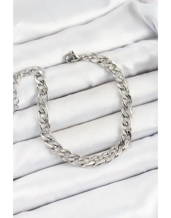 316L Çelik Gümüş Renk Kalın Zincir Erkek Bileklik