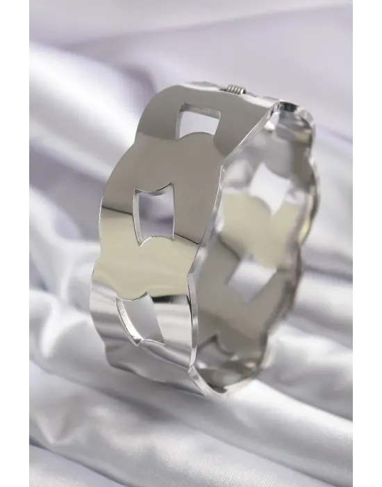 316L Çelik Gümüş Renk Kalın Zincir Model Kadın Kelepçe