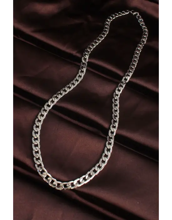 316L Çelik Gümüş Renk Kalın Zincirli Erkek Kolye