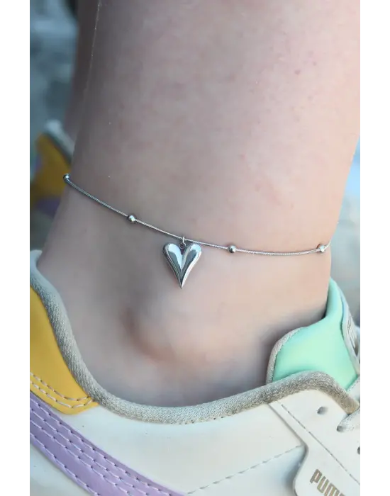 316L Çelik Gümüş Renk Kalp Figür Kadın Halhal