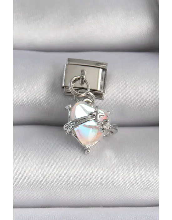 316L Çelik Gümüş Renk Kalp Figür Zirkon Taş Detay Nomination Charm