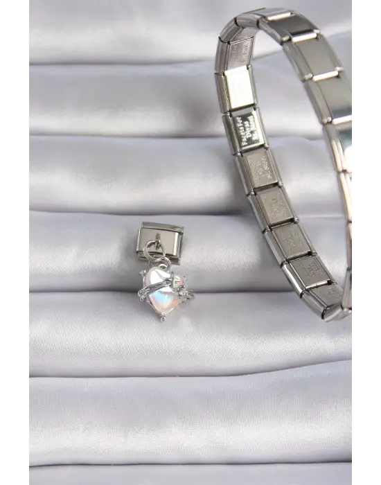 316L Çelik Gümüş Renk Kalp Figür Zirkon Taş Detay Nomination Charm