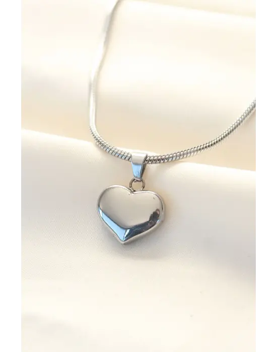  Gümüş  Kalp Çelik Kolye