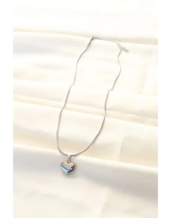  Gümüş  Kalp Çelik Kolye