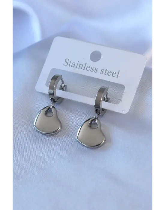   Gümüş Kalp Model Çelik Küpe