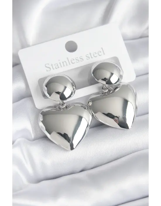   Gümüş Kalp Model Çelik Küpe