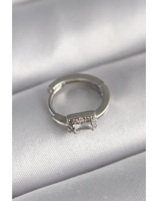 316L Çelik Gümüş Renk Kare Zirkon Taşlı Tragus Piercing