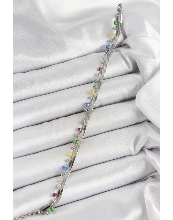 316L Çelik Gümüş Renk Karışık Renkli Kristal Taşlı Kadın Bileklik