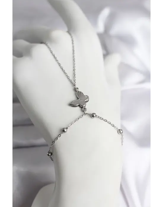 316L Çelik Gümüş Renk Kelebek Model Kadın Şahmeran