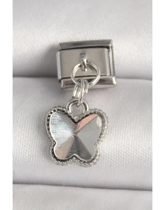 316L Çelik Gümüş Renk Kelebek Model Nomination Charm