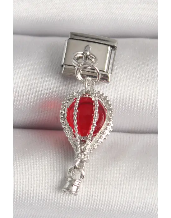 316L Çelik Gümüş Renk Kırmızı Balon Model Nomination Charm