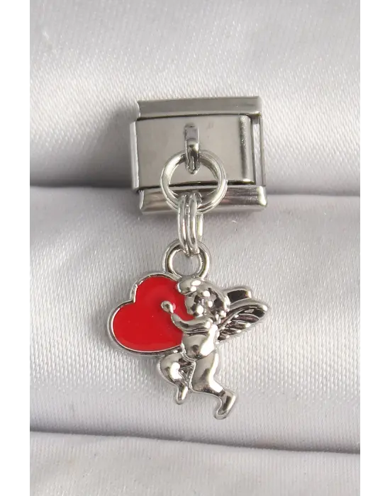 316L Çelik Gümüş Renk Kırmızı Kalp Eros Model Nomination Charm