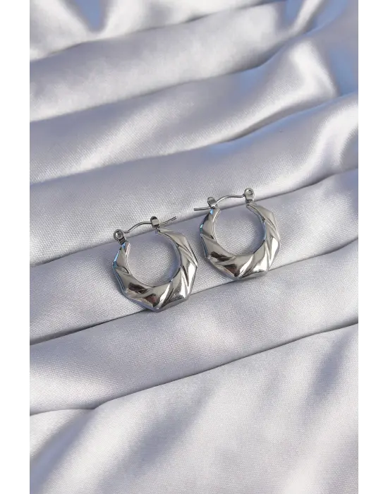   Gümüş Kıvrımlı Görünüm Geometrik Model Küpe