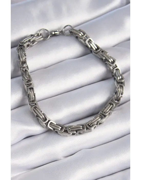 316L Çelik Gümüş Renk Kral Zincir Model Erkek Bileklik