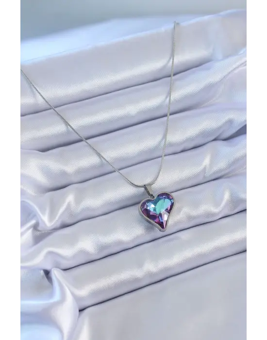  Gümüş  Kristal Taş Model  Çelik Kolye