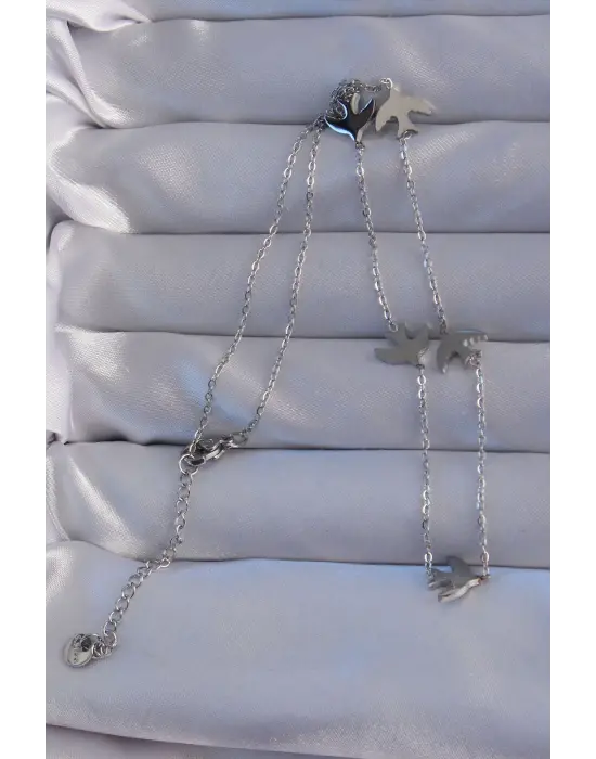  Gümüş  Kuş Model Çelik Kolye