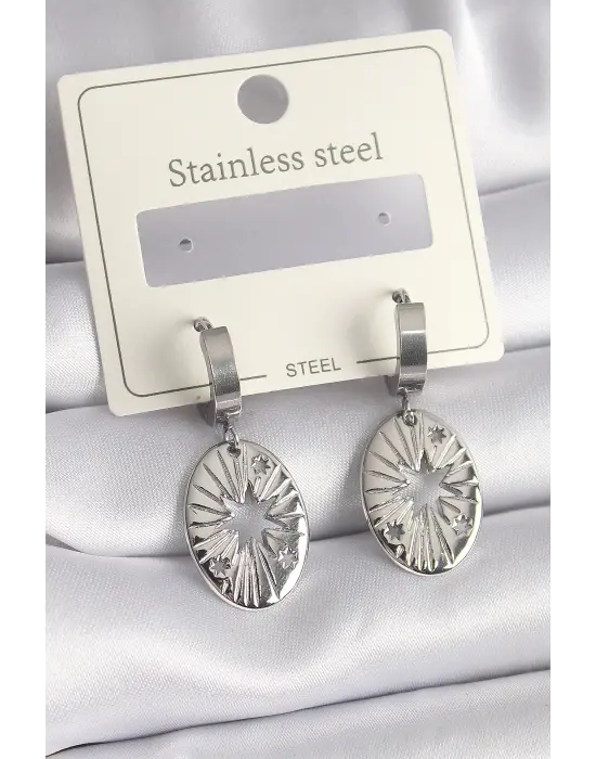   Gümüş Kutup Yıldızı İşleme Çelik Küpe