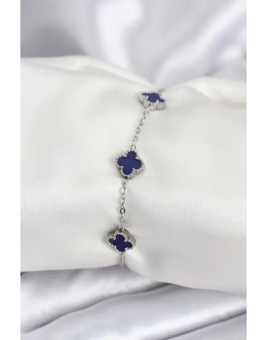 316L Çelik Gümüş Renk Lacivert Baby Boy Yonca Kadın Bileklik