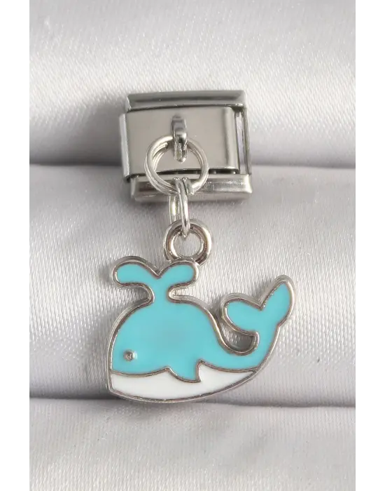 316L Çelik Gümüş Renk Mavi Balina Model Nomination Charm