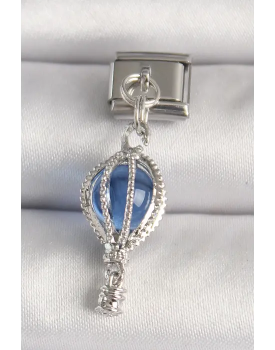 316L Çelik Gümüş Renk Mavi Balon Model Nomination Charm