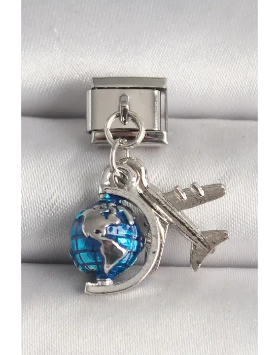 316L Çelik Gümüş Renk Mavi Dünya Uçak Model Nomination Charm