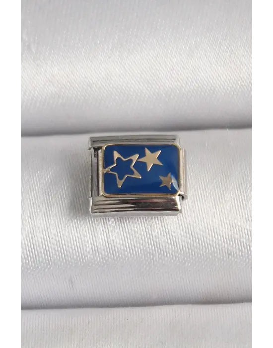 316L Çelik Gümüş Renk Mavi Gold Yıldız İşlemeli Nomination Charm