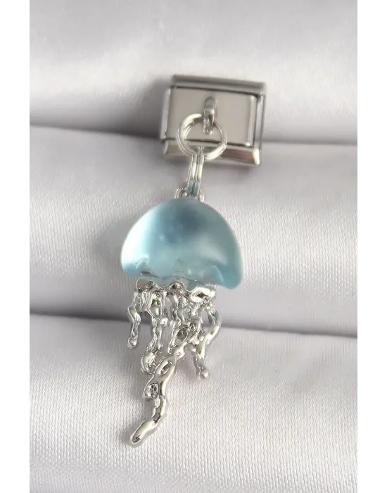 316L Çelik Gümüş Renk Mavi Mineli Deniz Anası Model Nomination Charm