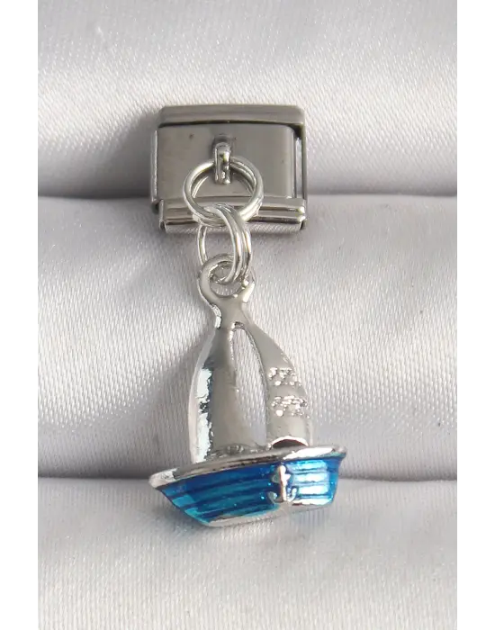 316L Çelik Gümüş Renk Mavi Yelkenli Model Nomination Charm