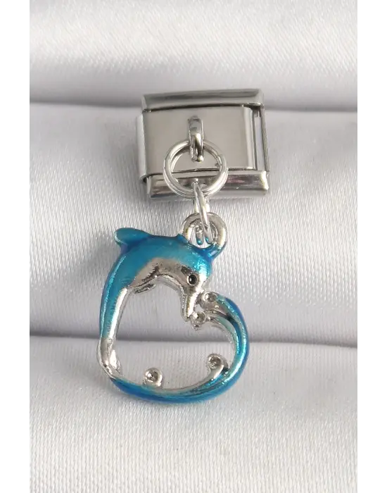 316L Çelik Gümüş Renk Mavi Yunus Model Nomination Charm